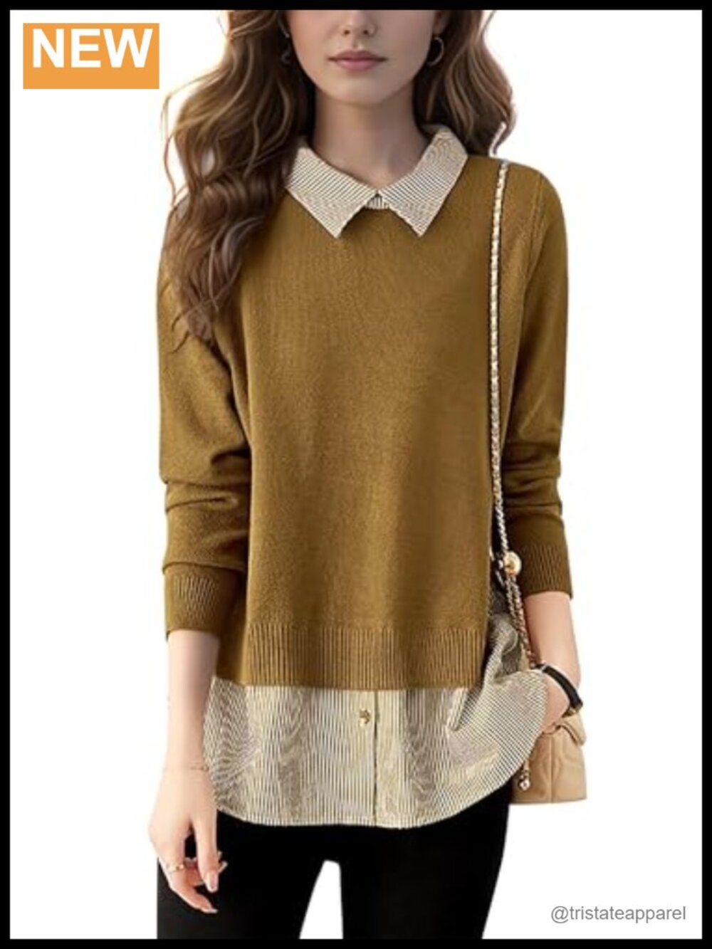 Casual Patchwork Shirt Collar Long Sleeve Blouse Button Down Top Women's
